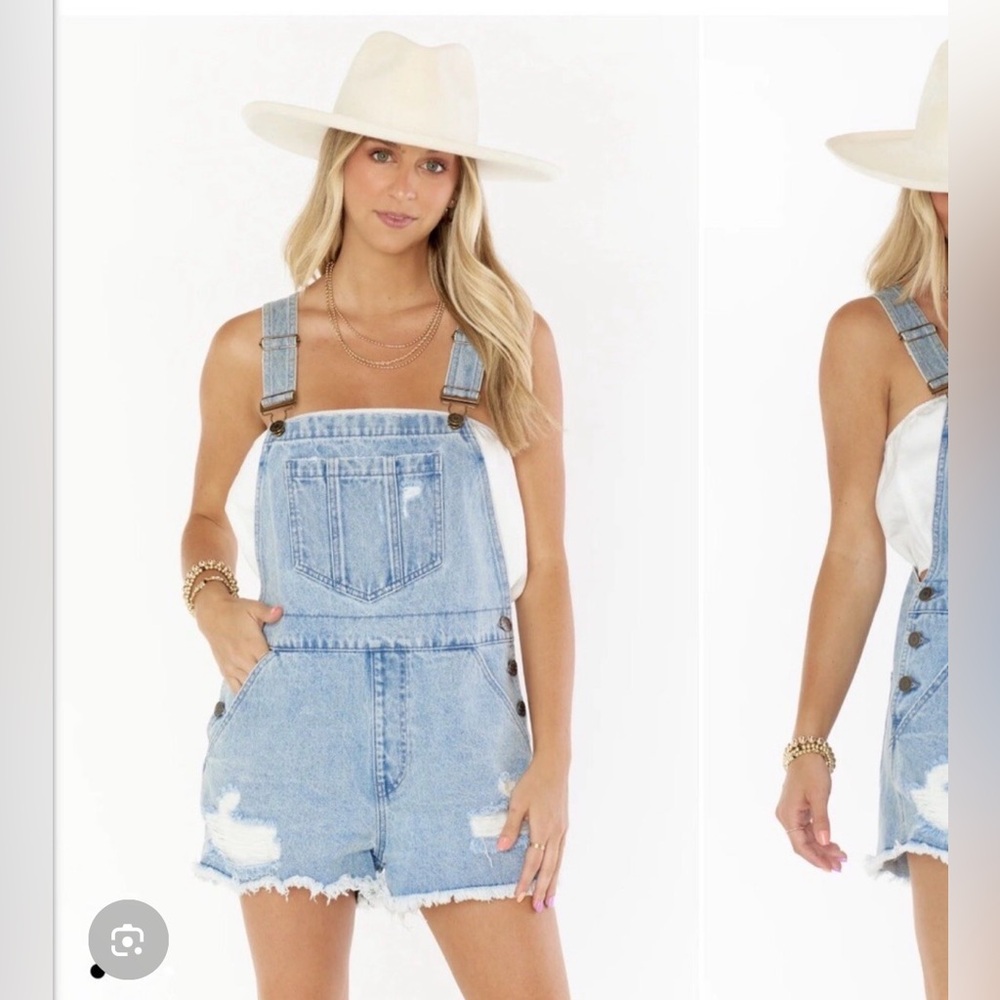 Show Me Your MuMu Light Wash Denim Short Overalls